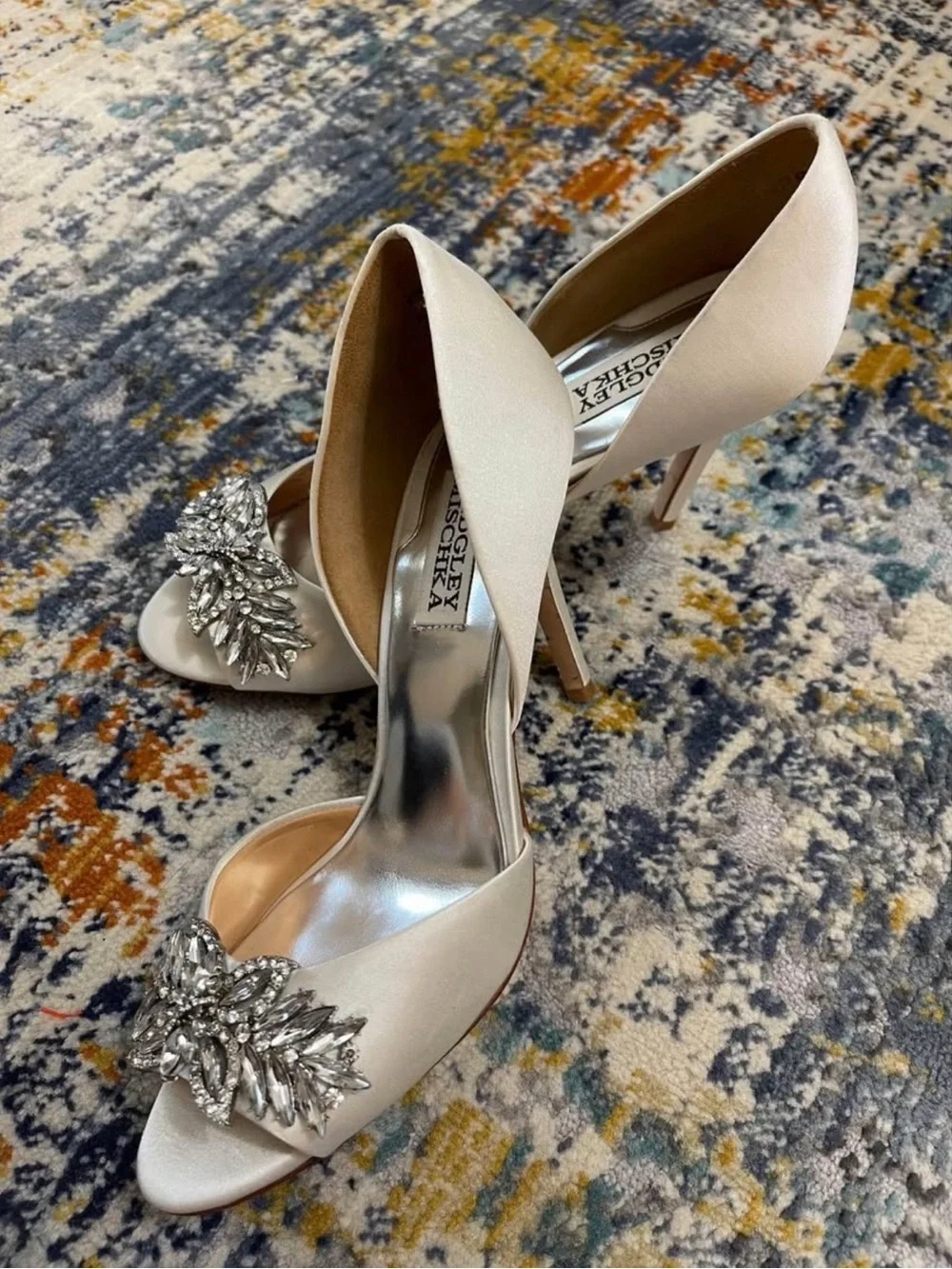 Badgley Mischka Pearl Ivory Crystal-Embellished Open-Toe Heels